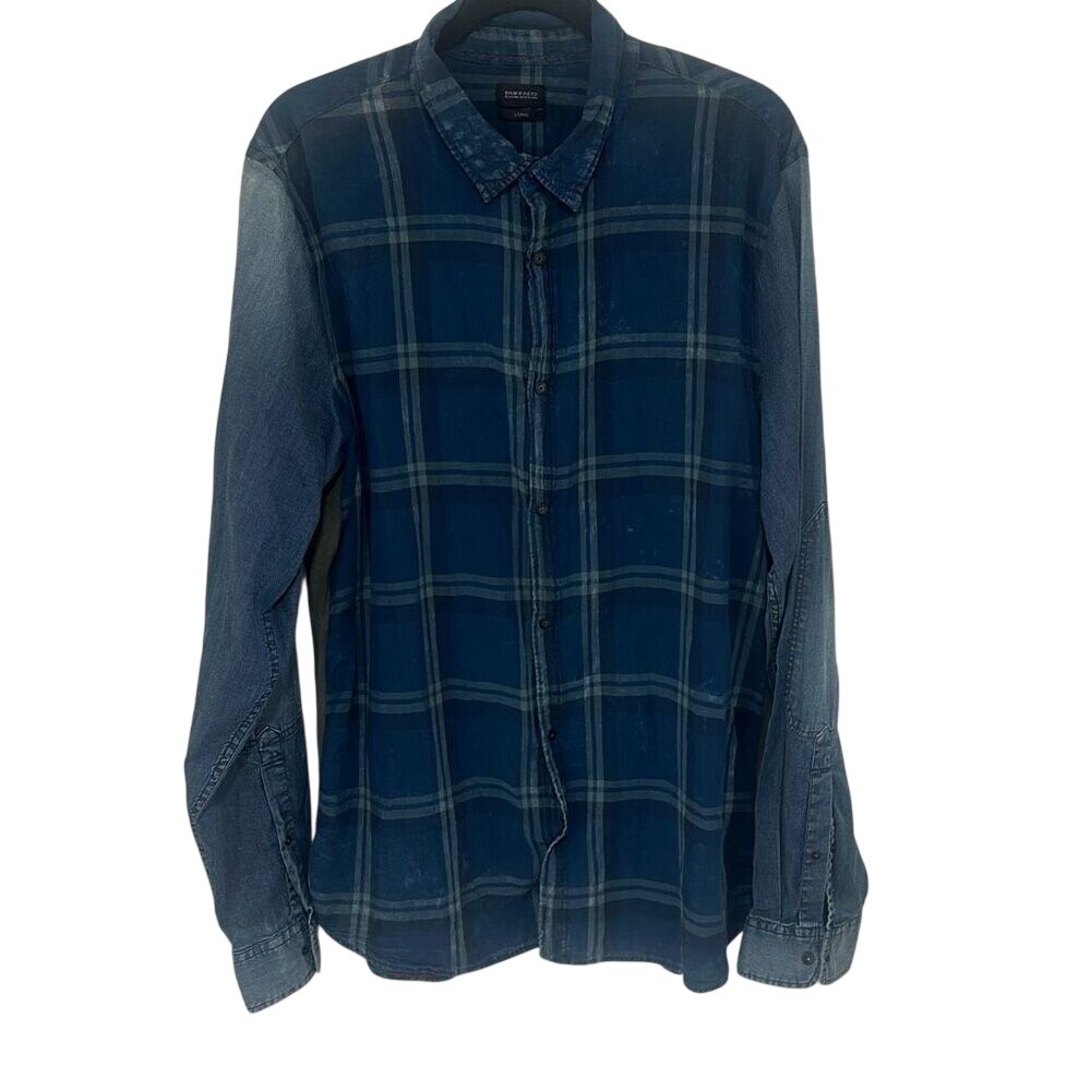 Buffalo David Bitton Mens Blue Long Denim Chambray Button Up Shirt Size XL NWT